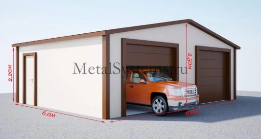 Гараж из сэндвич-панелей 6×6×3 м на 2 автомобиля