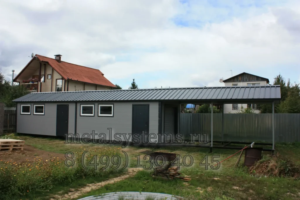 Гараж из сэндвич-панелей 4×15×3 м с навесом